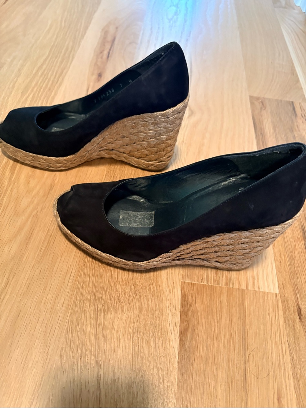 Stuart Weitzman espadrille wedges jute rope black suede size 7